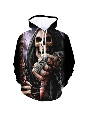 Men's Horror Boss Skull Graphic Print Hoodies