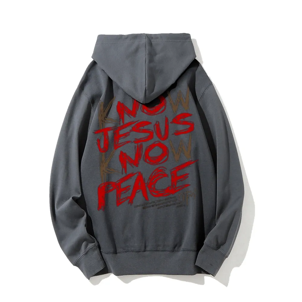 Mens KNOW JESUS KNOW PEACE Graphic Pullover Hoodies