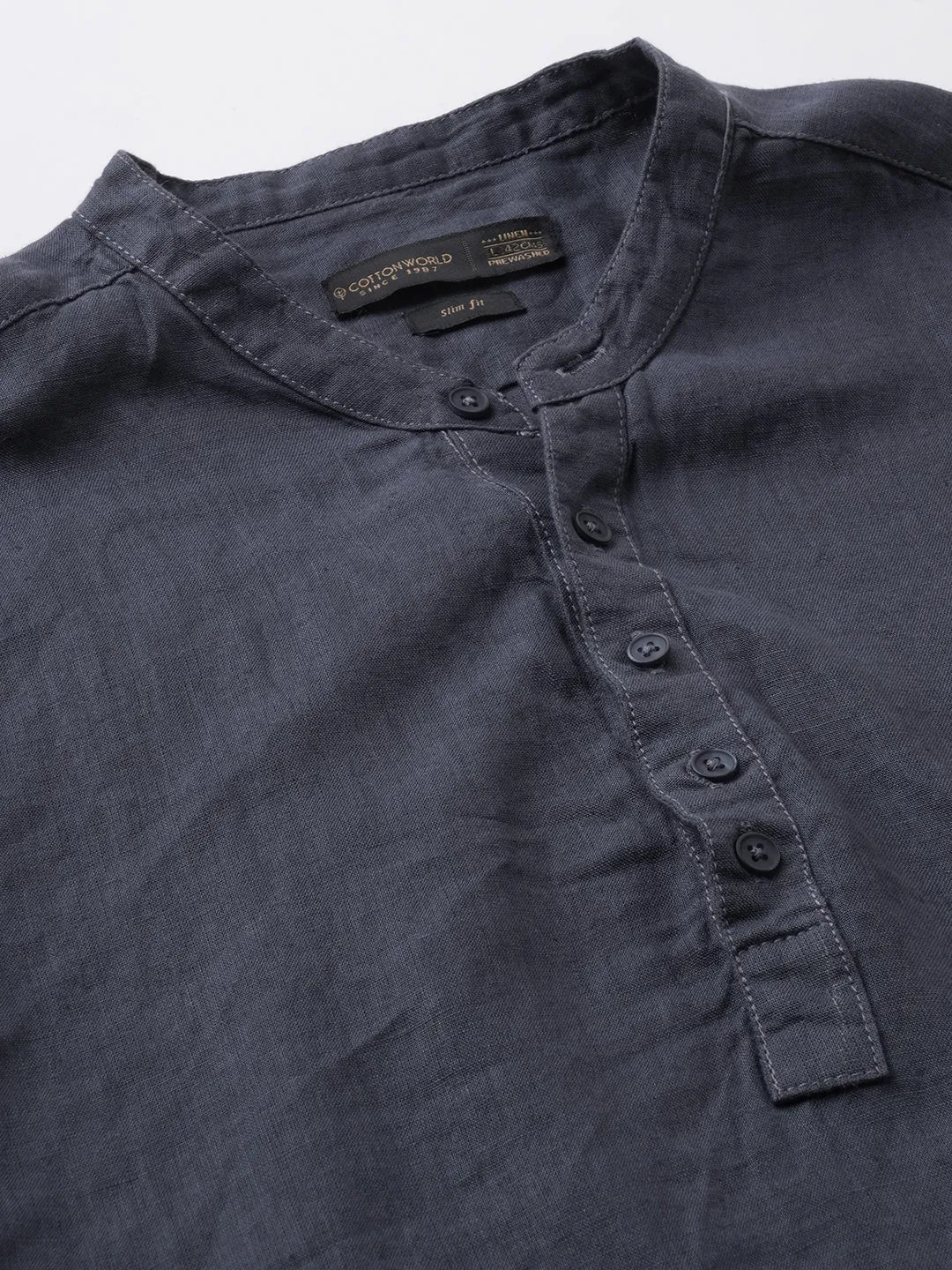 Men's Navy 100% Linen Slim Fit Shirt