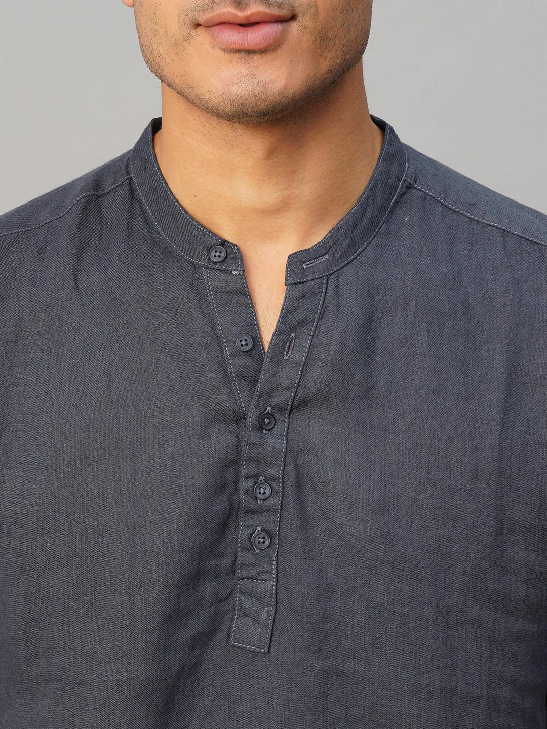 Men's Navy 100% Linen Slim Fit Shirt