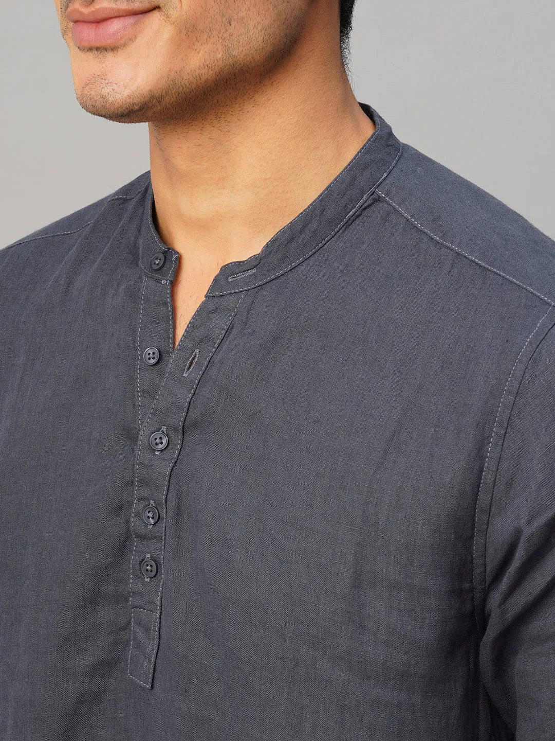 Men's Navy 100% Linen Slim Fit Shirt