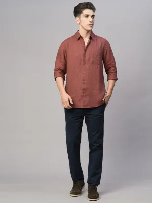 Men's Red 100% Linen Regular Fit Shirt