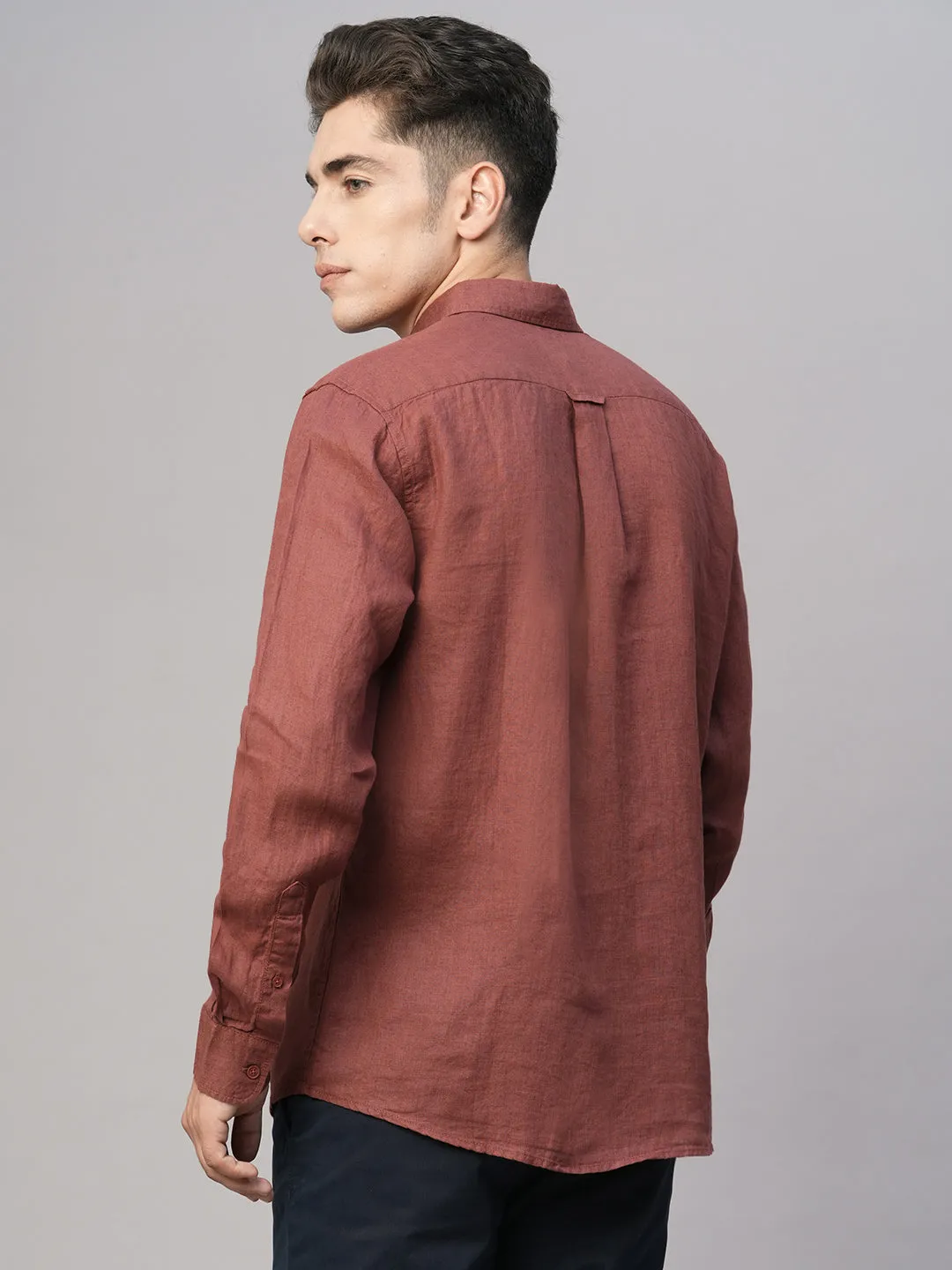 Men's Red 100% Linen Regular Fit Shirt