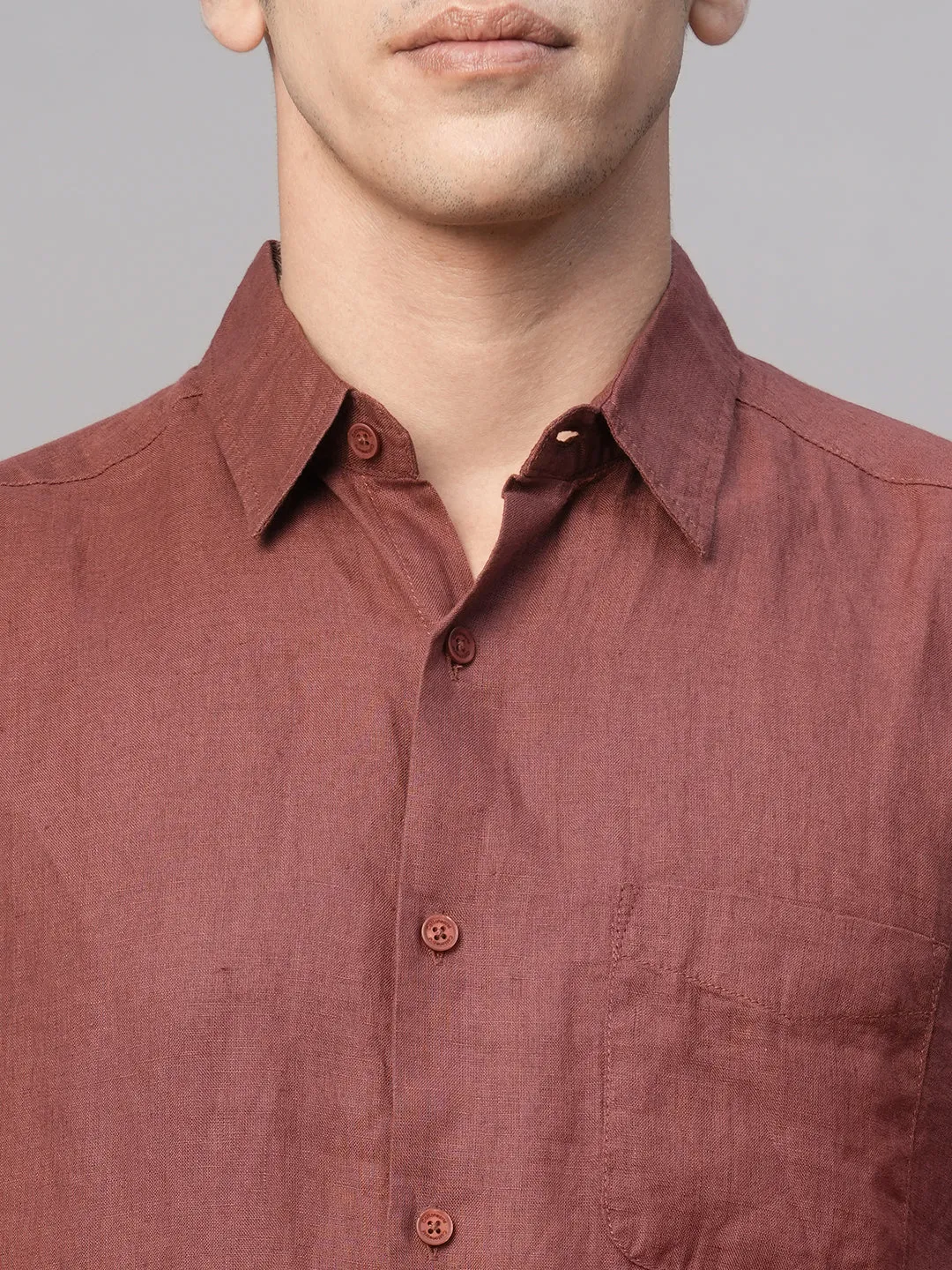 Men's Red 100% Linen Regular Fit Shirt