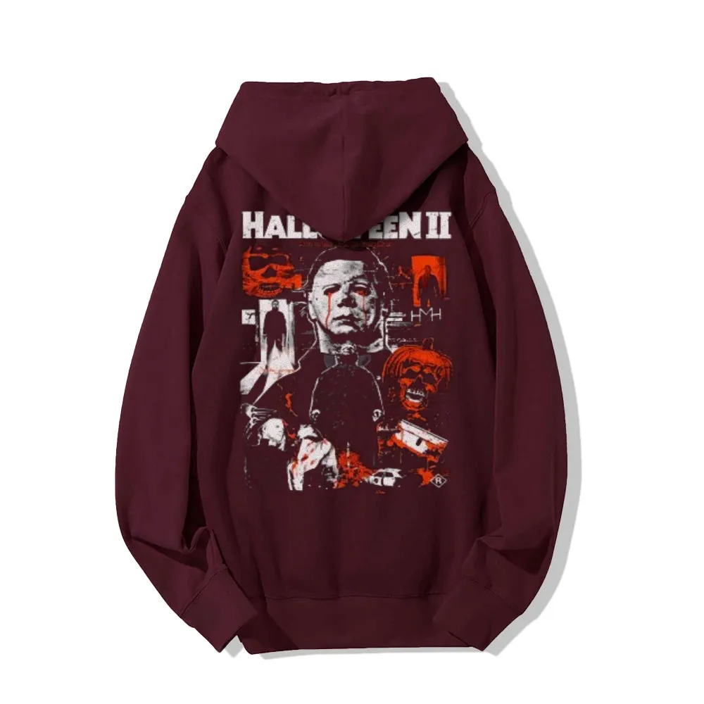 Mens Vintage Halloween Horror Movies Style Print Graphic Pullover With Kangaroo Pocket Hoodies