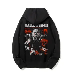 Mens Vintage Halloween Horror Movies Style Print Graphic Pullover With Kangaroo Pocket Hoodies