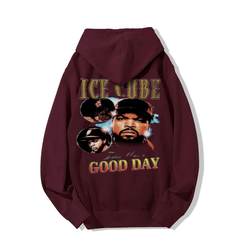 Mens Vintage Ice Cube Darkness Style Print Graphic Pullover With Kangaroo Pocket Hoodies