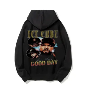 Mens Vintage Ice Cube Darkness Style Print Graphic Pullover With Kangaroo Pocket Hoodies