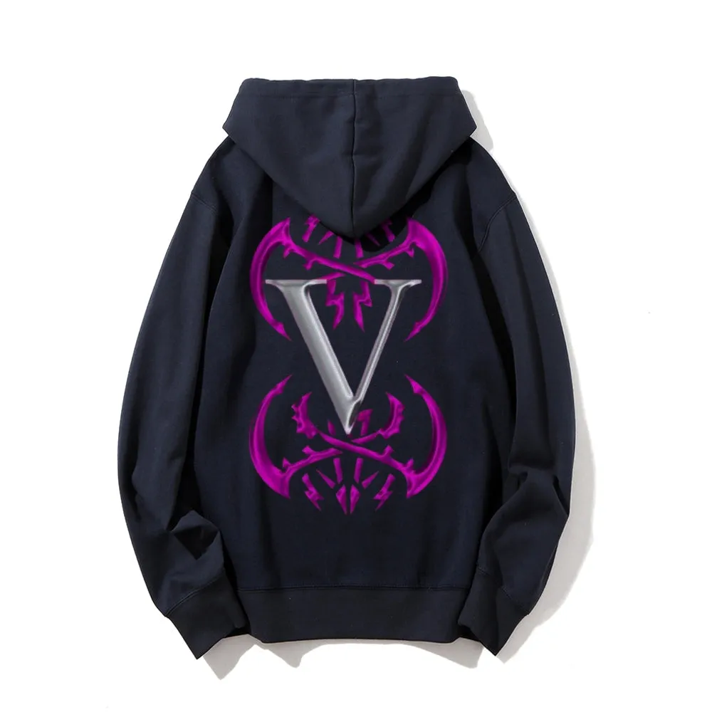 Mens Vintage Letter V Graphic Pullover Hoodies