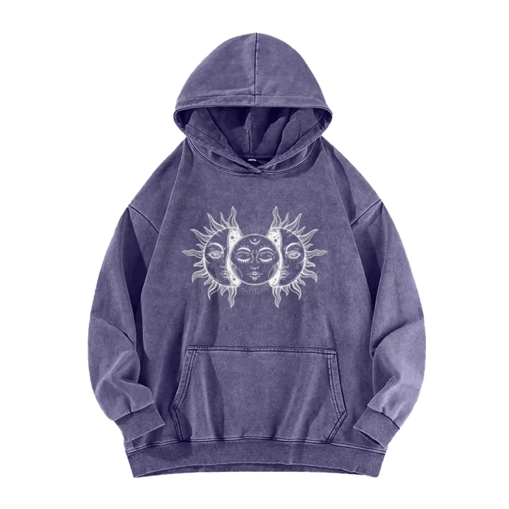 Mens Vintage Sun and Moon Print Hoodies