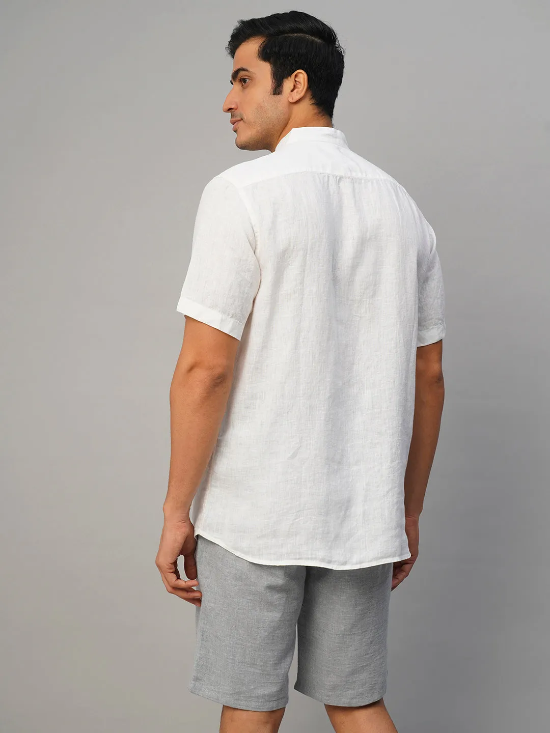 Men's White 100% Linen Regular Fit Shirt