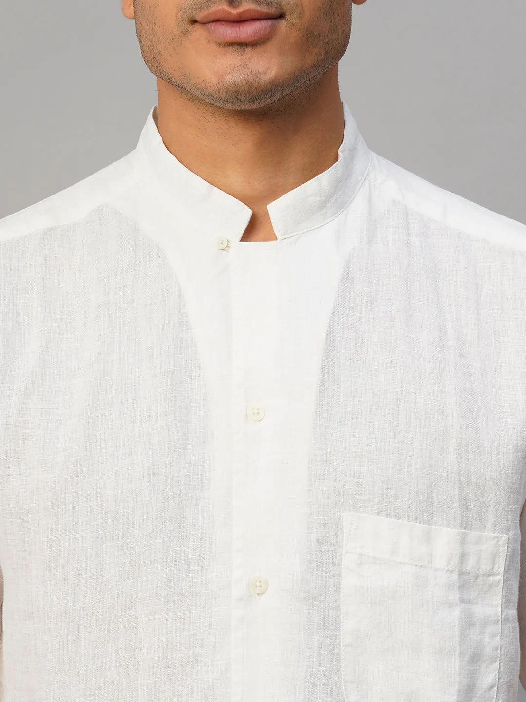 Men's White 100% Linen Regular Fit Shirt