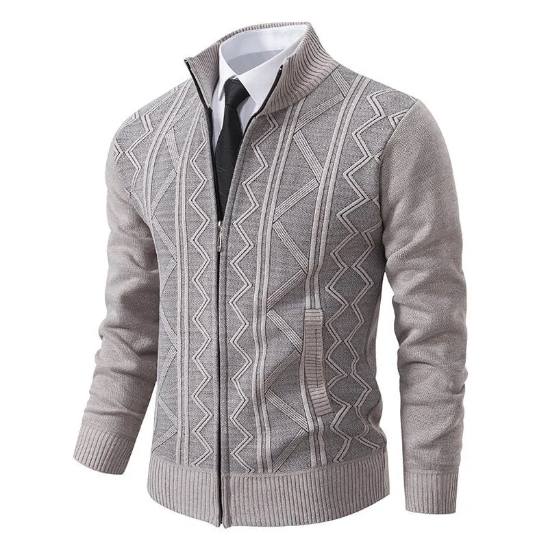 Men's Zipper Stand Collar Casual Knit Cardigan 97979715F