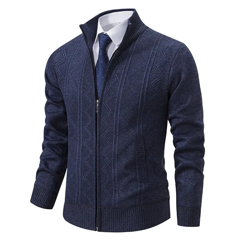 Men's Zipper Stand Collar Casual Knit Cardigan 97979715F