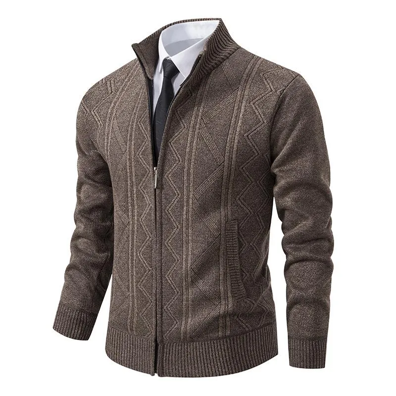 Men's Zipper Stand Collar Casual Knit Cardigan 97979715F