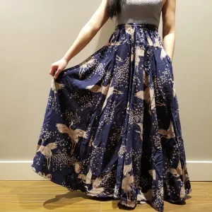 Navy Blue Crane Sakura 8 panel Long Skirts