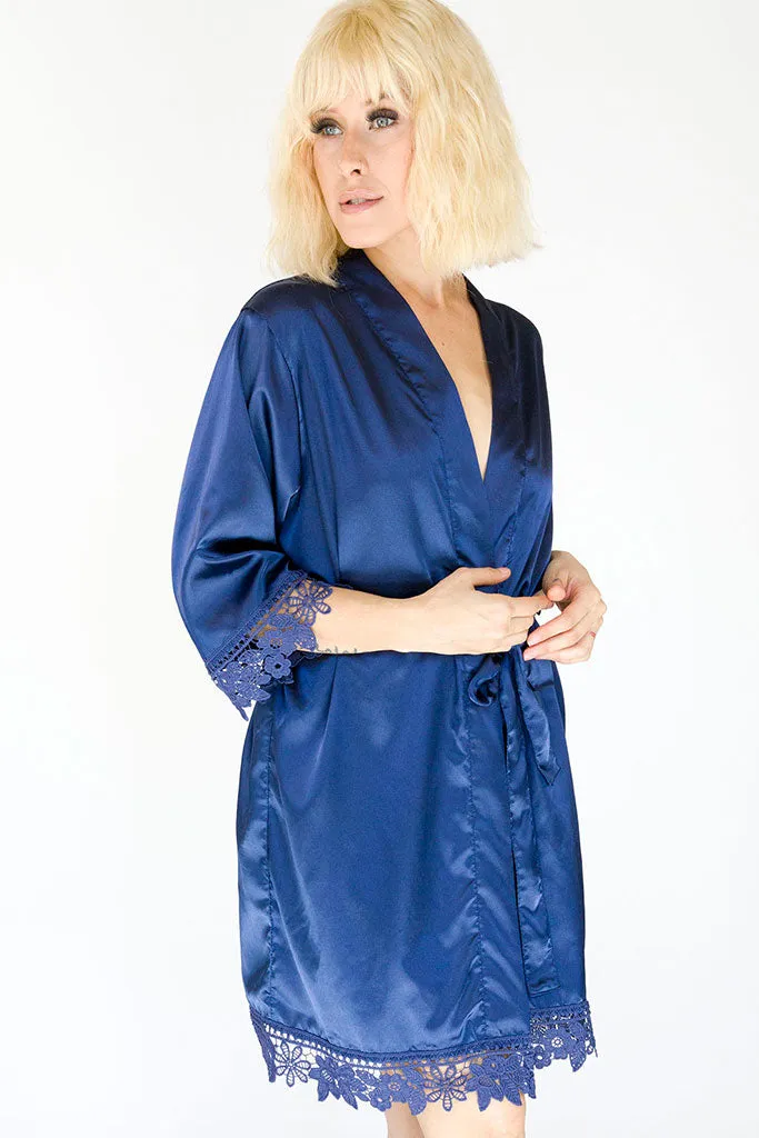 Navy Lila Lace Bridal Robe