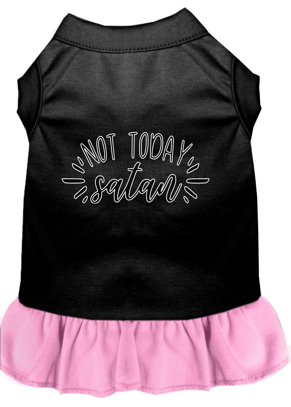 Not Today Satan Screen Print Dog Dress Black With Light Pink Lg (14)