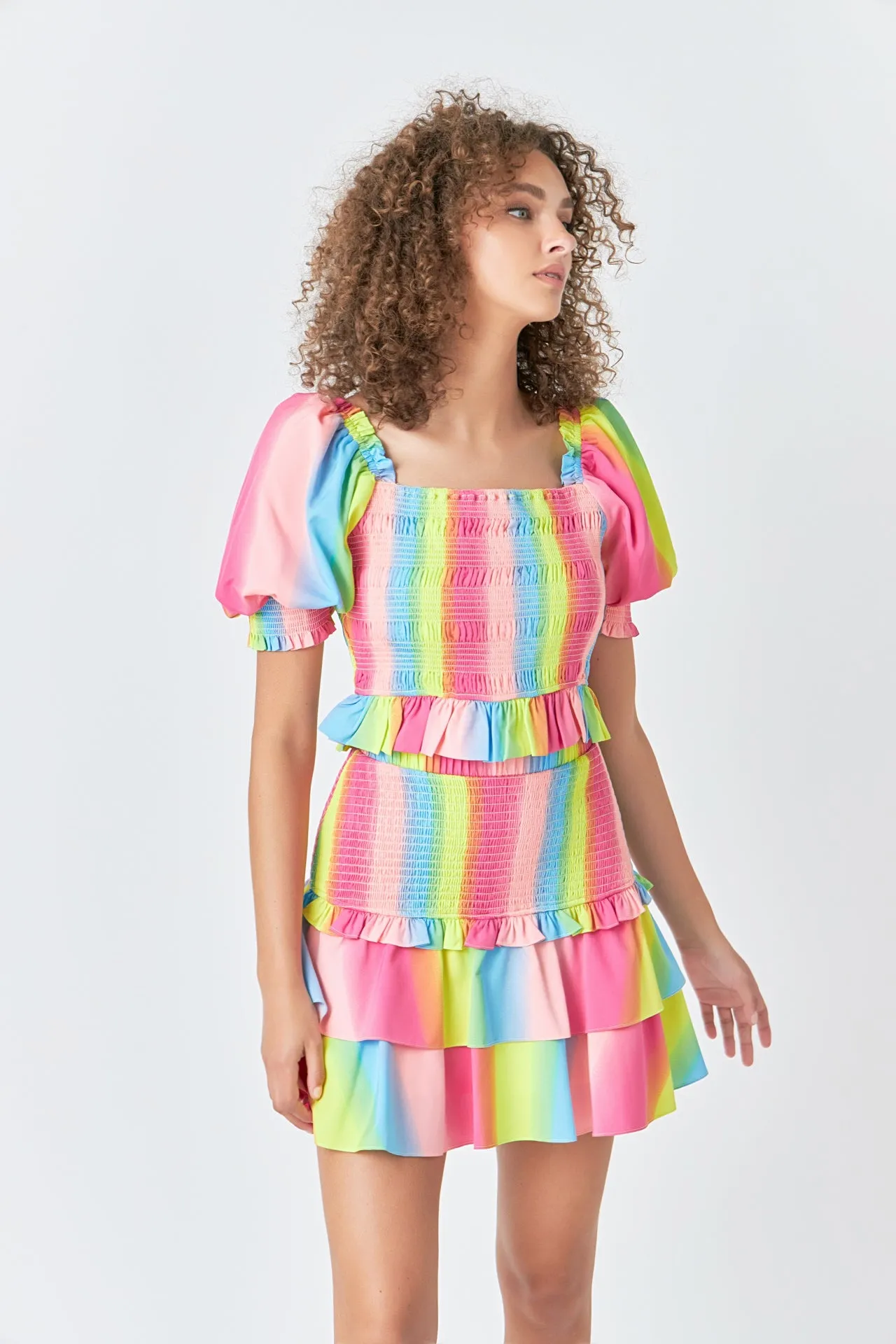 Ombre Stripe Smocked Skirt