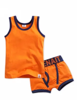 Orange Solid Undershirts & Boxers Set