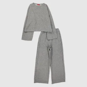 Plain Grey Long-Sleeved Fleeced Pajama