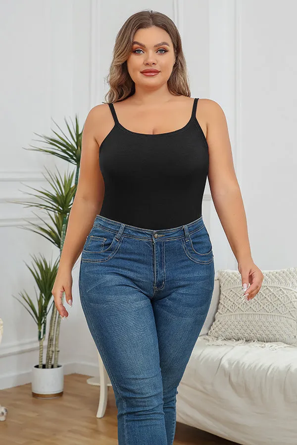 Plus Black Size Cotton Camisole Shelf Bra Spaghetti Straps Tank Top