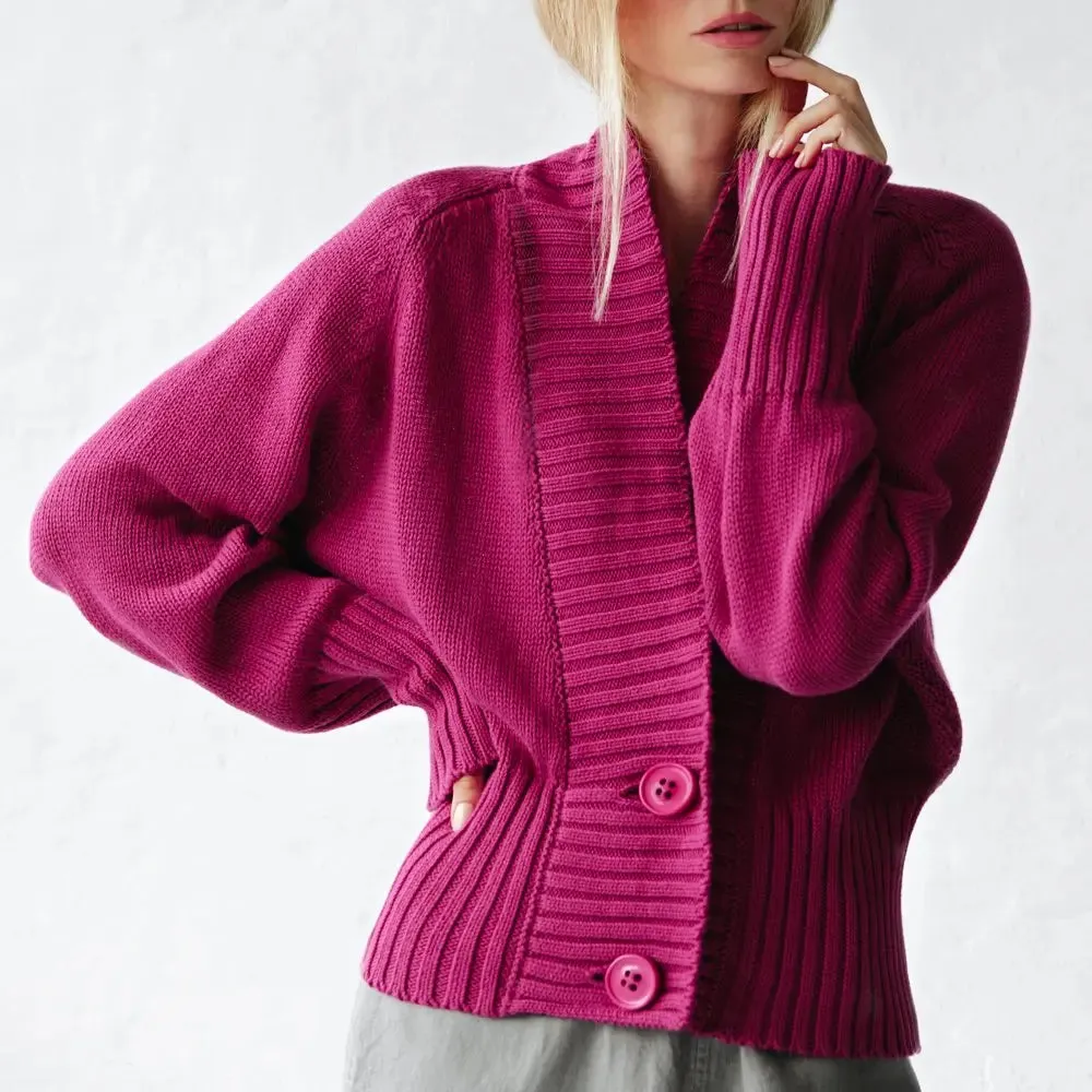 Recycled cotton cardigan in Fuchsia by Seaside Tones