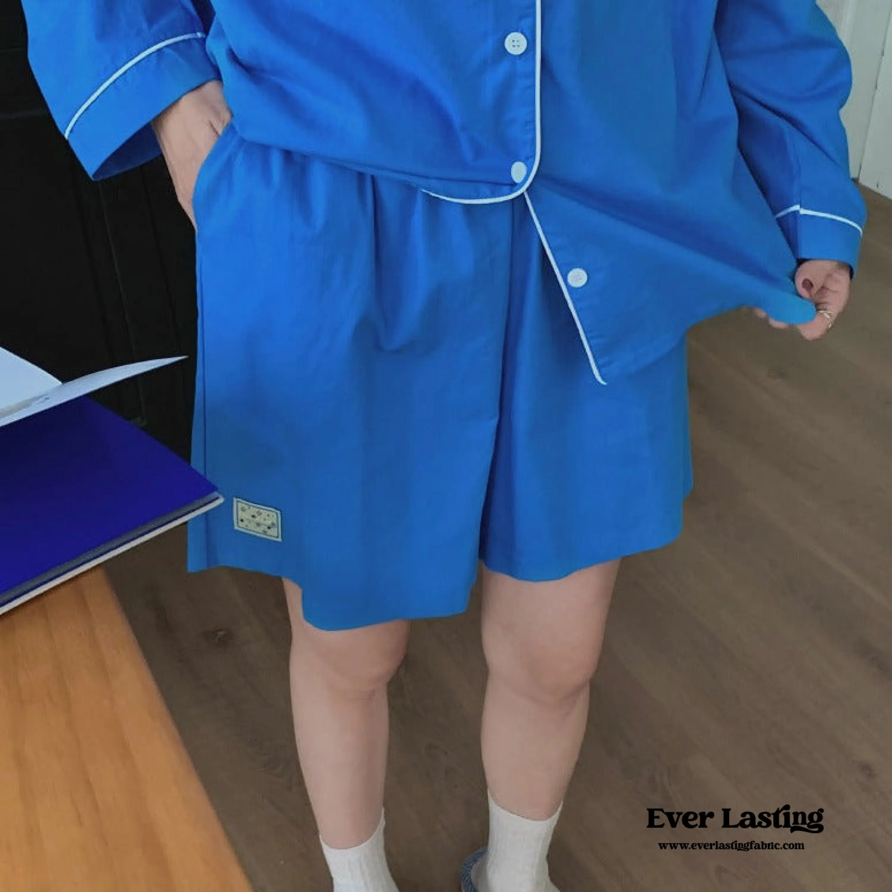 Royal Blue Long Sleeves and Shorts Pajama Set