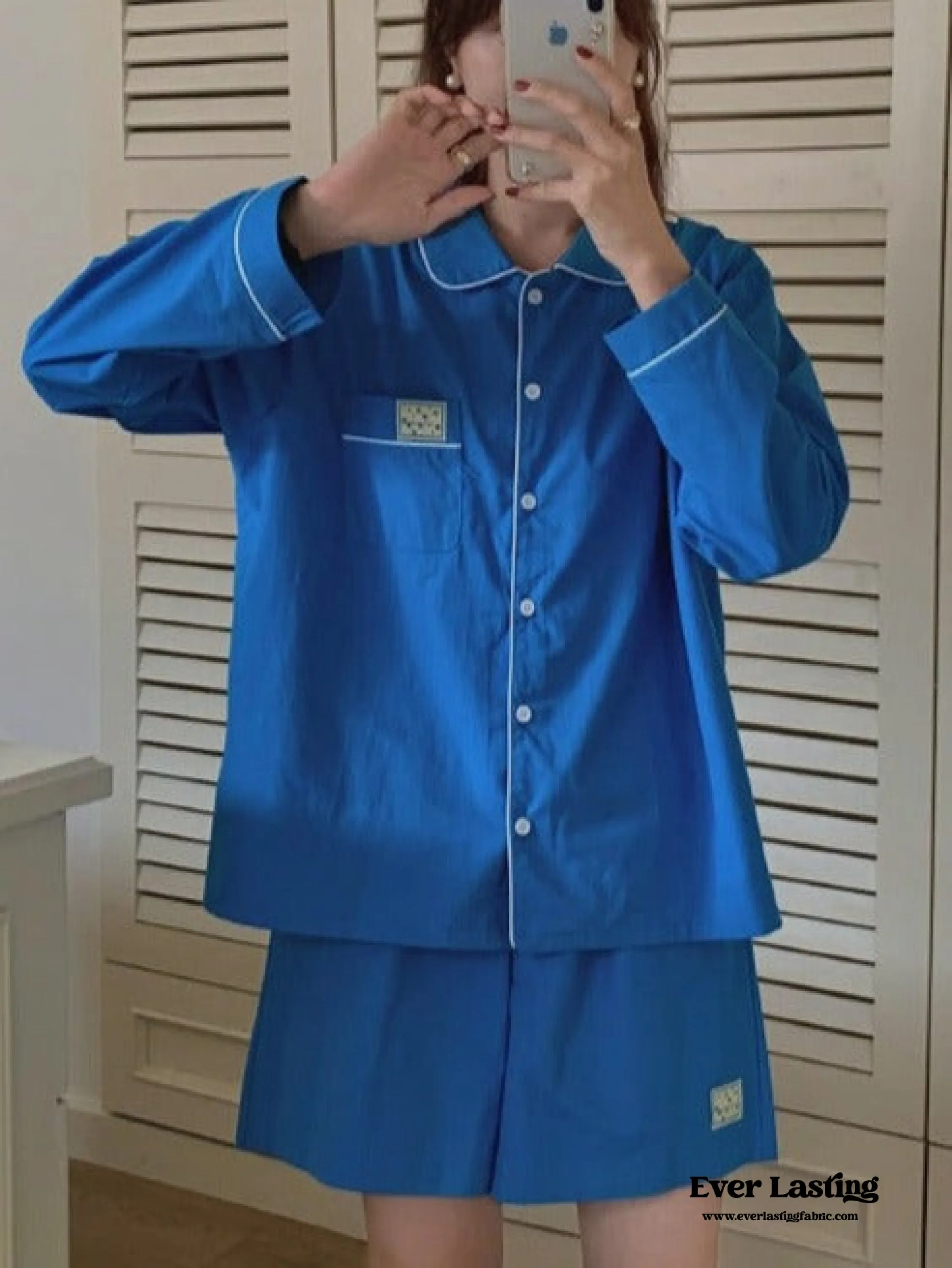 Royal Blue Long Sleeves and Shorts Pajama Set