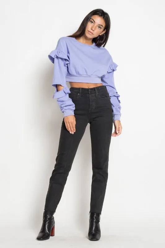 RUFFLE CROPPED SWEATSHIRT