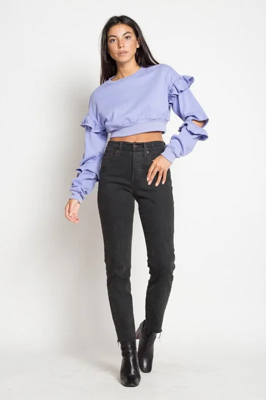 RUFFLE CROPPED SWEATSHIRT