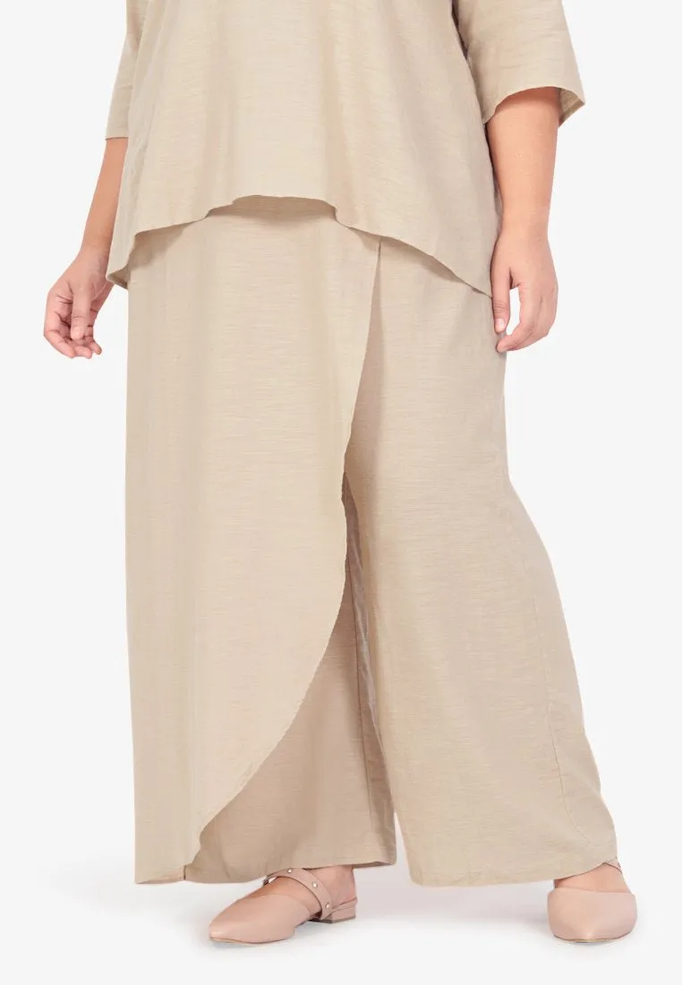 Senai Raya Zen V-Neck Pants Set - Beige