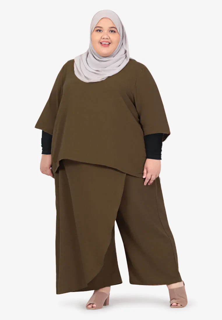 Senai Raya Zen V-Neck Pants Set - Dark Brown