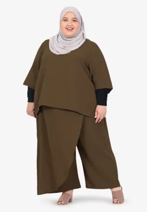 Senai Raya Zen V-Neck Pants Set - Dark Brown