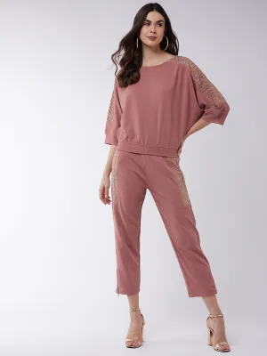 Solid Loose Top And Pant Set With Shimmer Details