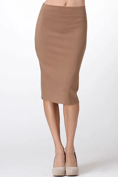 THE MYSTYLEMODE TAUPE STRETCH MIDI SKIRT