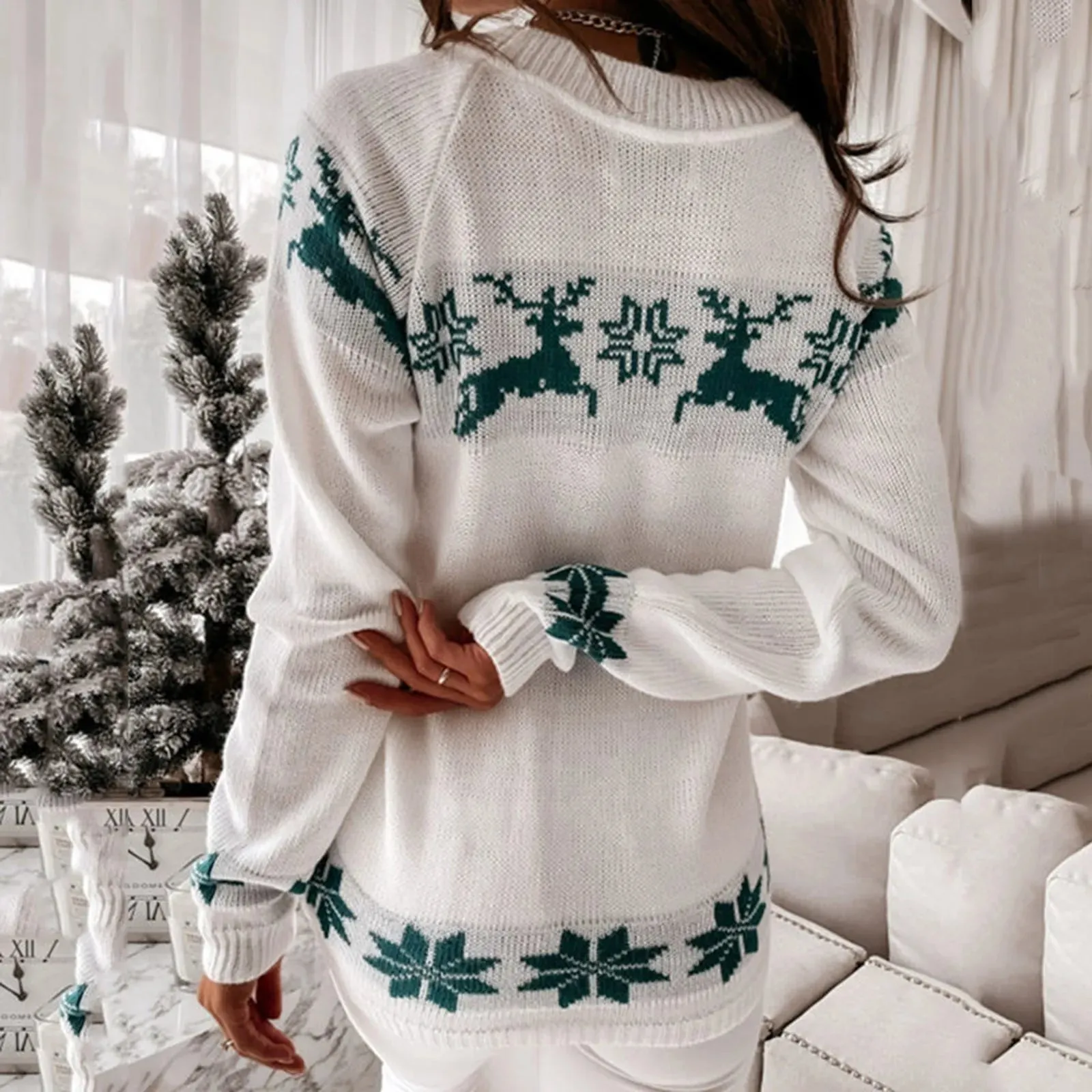 Wenkouban-Christmas Thanksgiving outfits_Christmas Deer Warm Knitted Long Sleeve Autumn Winter Loose Hot Sale Christmas Sweater