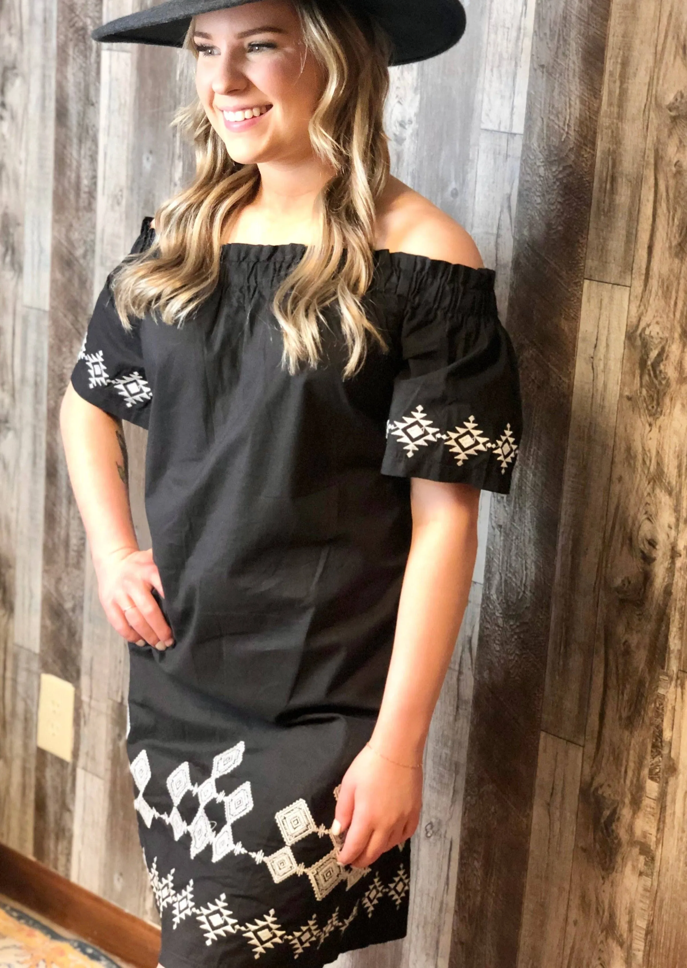 Western Off the Shoulder Embroidered Dress