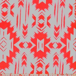 White/Day Glo Pink Aztec Medallion Challis Fabric