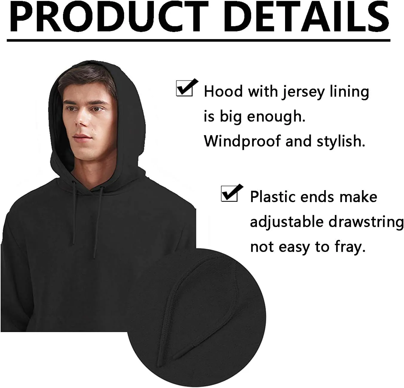 Wholesale Men's Hooded Sweatshirt Long Sleeve Soft Brushed Fleece Hoody Classic Drawstring Pullover