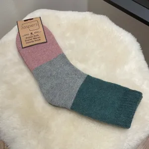 Wide Stripe Cosy Socks - Pink, Grey & Green