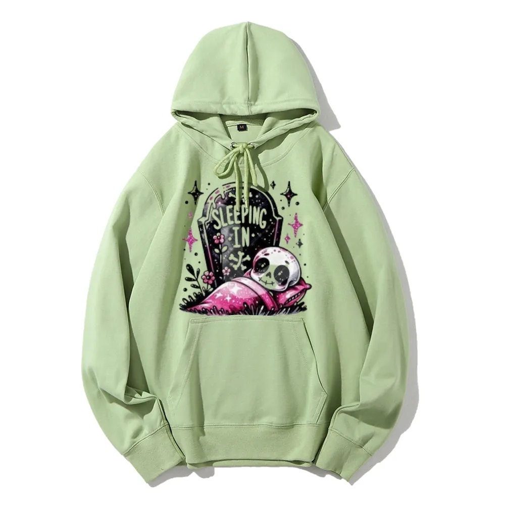 Women Cute Sleeping Skeleton Graphic Hoodies