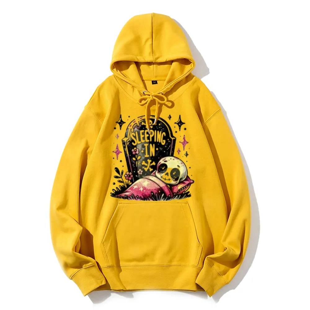 Women Cute Sleeping Skeleton Graphic Hoodies