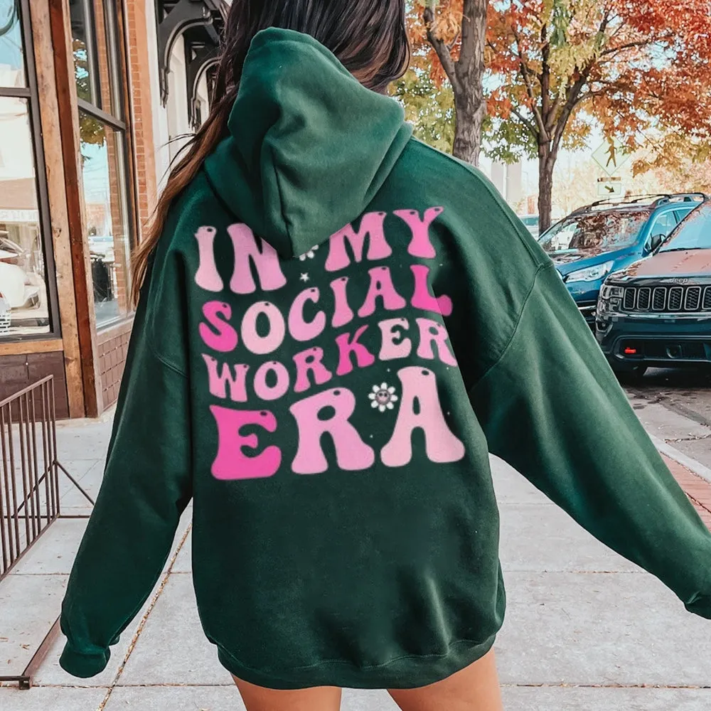 Women IN MY SOCIAL WORKER ERA Letter Graphic Hoodies