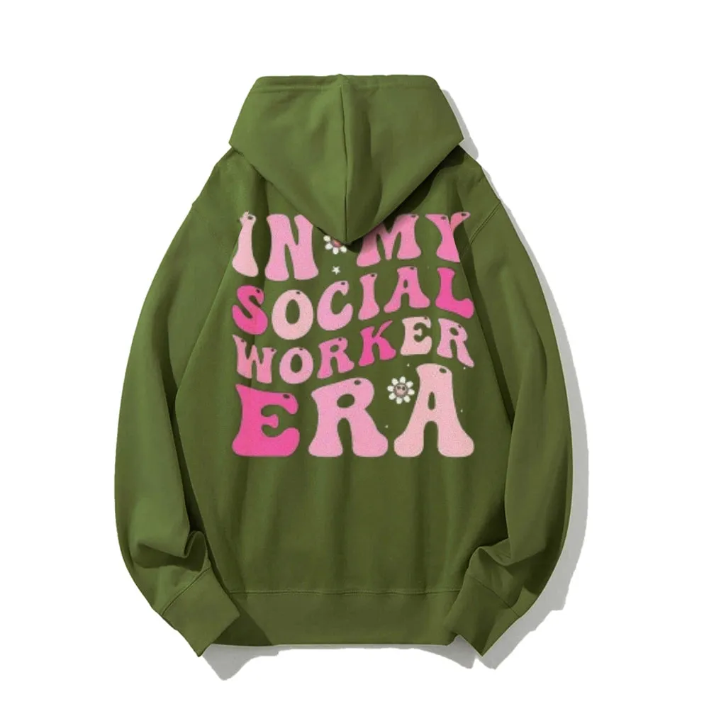 Women IN MY SOCIAL WORKER ERA Letter Graphic Hoodies