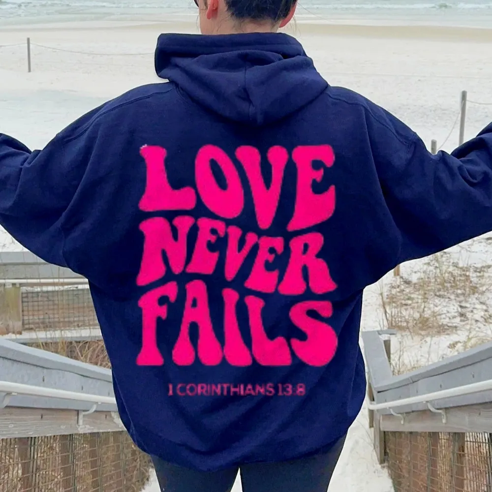 Women LOVE NEVER FAILS Letter Graphic Hoodies