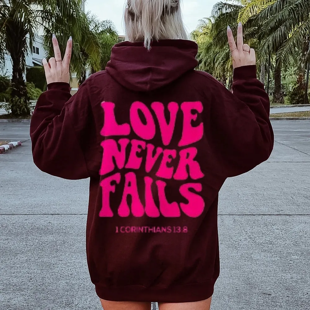 Women LOVE NEVER FAILS Letter Graphic Hoodies