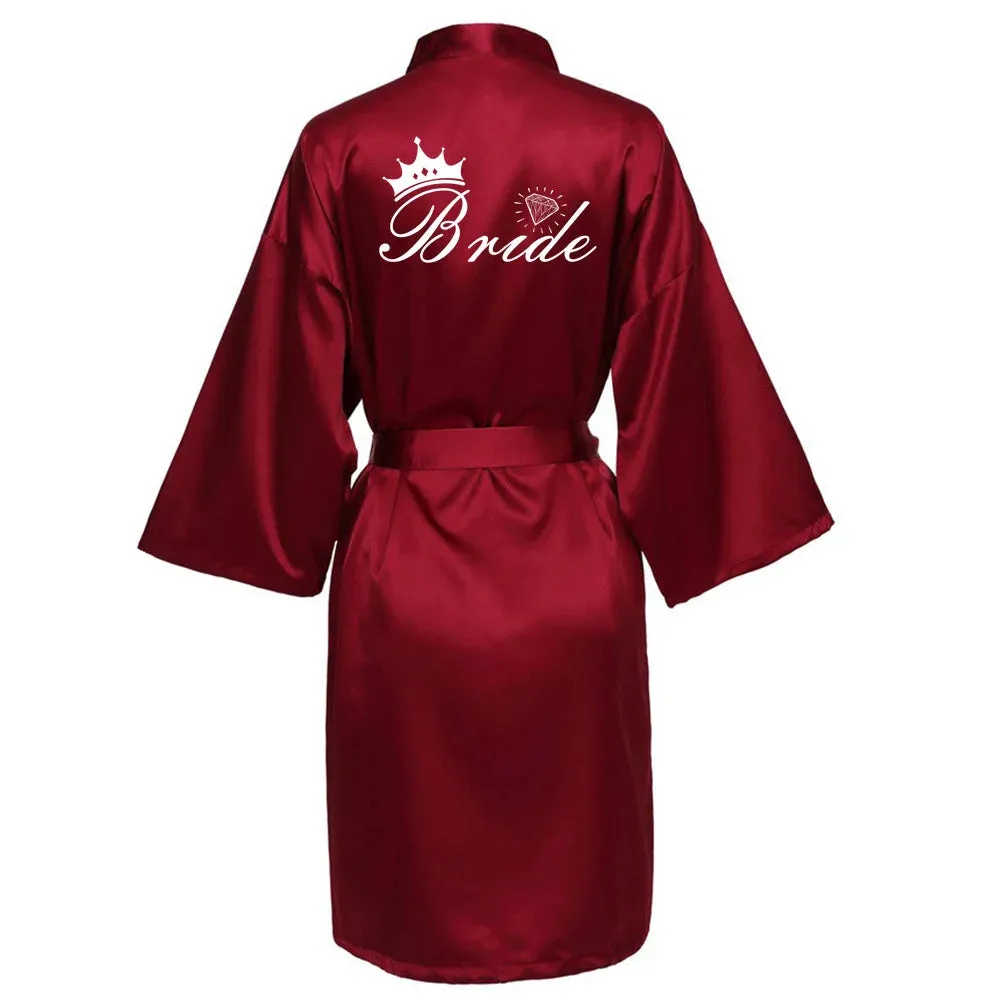 Women Silk Satin Short Night Printing Robe Kimono Robe Fashion Bath Robe Bathrobe Femme Wedding Bride Bridesmaid RobeZK09