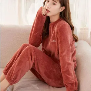 Women's Thick Coral Fleece Pajama Set - Warm Winter Homewear Suit