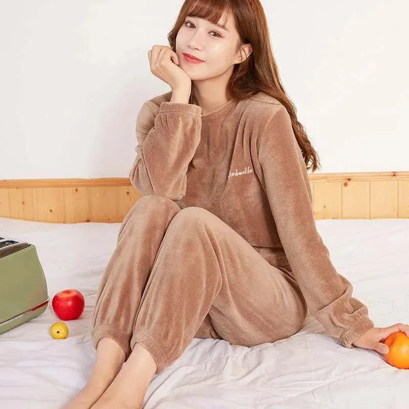 Women's Thick Coral Fleece Pajama Set - Warm Winter Homewear Suit